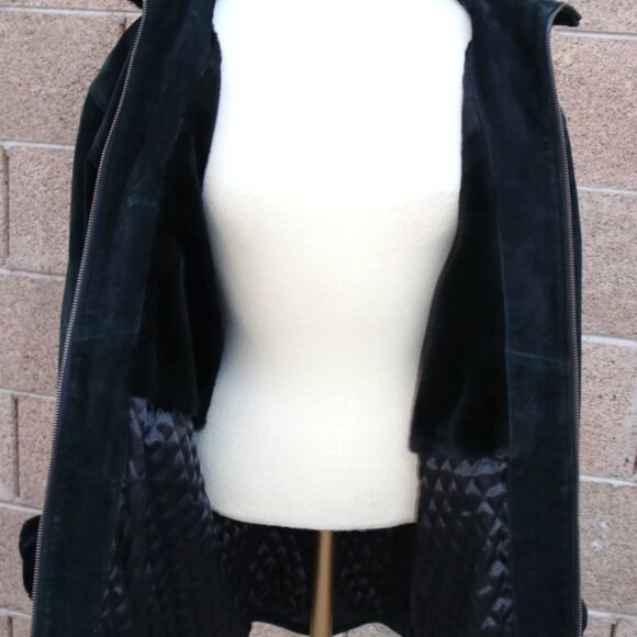 VTG Wilsons Womens Black Fur Lined Suede Leather Parka Coat Jacket Womens - Picture 13 of 16